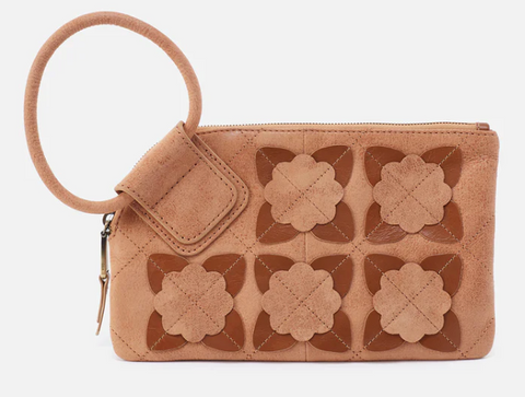 Sable Floral Applique Wristlet/ Tan