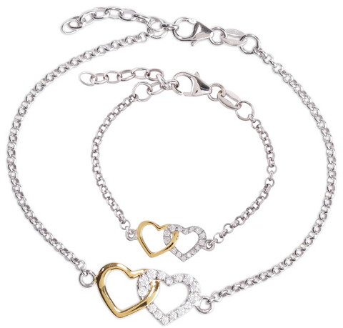 Mom and Me Bracelet Set - Double Hearts Gold-Plated/Sterling Silver