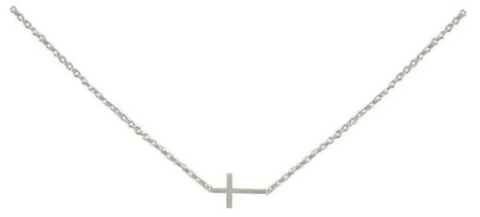 Small Sideways Cross Necklace/ Silver