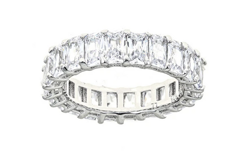White Diamond CZ Emerald Cut Eternity Ring