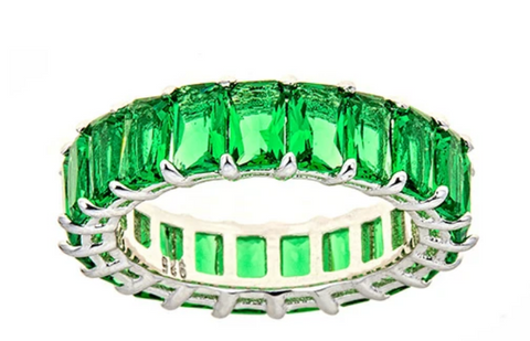 Green Emerald CZ Emerald Cut Eternity Ring